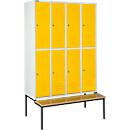 Schäfer Shop Select Taquilla, 4x2 compartimentos, con banco, 300 mm, cerradura de cilindro, puerta amarillo colza