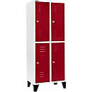 Schäfer Shop Select Taquilla con 2 x 2 compartimentos, 400 mm, con patas, cerradura de cilindro, puerta rojo rubí