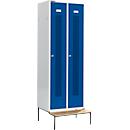 Schäfer Shop Select Taquilla, con banco, 2 compartimentos, 300 mm, cerradura de cilindro, puerta azul genciana