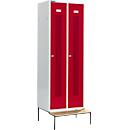 Schäfer Shop Select Taquilla, con banco, 2 compartimentos, 300 mm, cerradura de cilindro, puerta rojo rubí