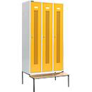 Schäfer Shop Select Taquilla, con banco, 3 compartimentos, 300 mm, cerradura de cilindro, puerta amarillo colza