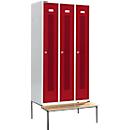 Schäfer Shop Select Taquilla, con banco, 3 compartimentos, 300 mm, cerradura de cilindro, puerta rojo rubí