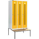 Schäfer Shop Select Taquilla, con banco, 3 compartimentos, 400 mm, cerradura de cilindro, puerta amarillo colza