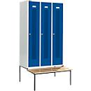 Schäfer Shop Select Taquilla, con banco, 3 compartimentos, 400 mm, cerradura de cilindro, puerta azul genciana