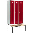 Schäfer Shop Select Taquilla, con banco, 3 compartimentos, 400 mm, cerradura de cilindro, puerta rojo rubí