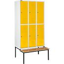 Schäfer Shop Select Taquilla, con banco, 3x2 compartimentos, 400 mm, cerradura de cilindro, puerta amarillo