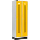 Schäfer Shop Select Taquilla, con franjas perforadas, 2 compartimentos, 300 mm, con zócalo, cerradura de cilindro, puerta amarillo colza