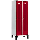 Schäfer Shop Select Taquilla, con franjas perforadas, 2 compartimentos, 400 mm, con patas, cerradura de cilindro, puerta rojo rubí