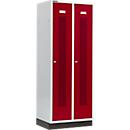 Schäfer Shop Select Taquilla, con franjas perforadas, 2 compartimentos, 400 mm, con zócalo, cerradura de cilindro, puerta rojo rubí