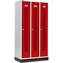 Schäfer Shop Select Taquilla, con franjas perforadas, 3 compartimentos, 300 mm, con zócalo, cerradura de cilindro, puerta rojo rubí