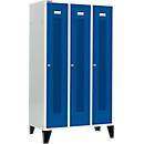 Schäfer Shop Select Taquilla, con franjas perforadas, 3 compartimentos, 400 mm, con patas, cerradura de cilindro, puerta azul genciana