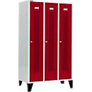 Schäfer Shop Select Taquilla, con franjas perforadas, 3 compartimentos, 400 mm, con patas, cerradura de cilindro, puerta rojo rubí