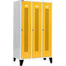 Schäfer Shop Select Taquilla, con franjas perforadas, 3 compartimentos, 400 mm, con patas, cierre de pasador giratorio, puerta amarillo colza