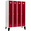 Schäfer Shop Select Taquilla con franjas perforadas, 4 compartimentos, con patas, cerradura de cilindro, puerta rojo rubí