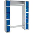 Schäfer Shop Select Taquilla consigna, con estante para sombreros y barra perchero, 2 x 5 compartimentos, An 1735 x P 500 x Al 1950 mm, aluminio blanco/azul genciana 