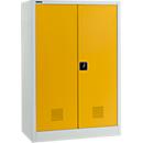 Schäfer Shop Select Umweltschrank, B 950 x T 500 x H 1585 mm, 2 Wannen à 18 Liter + WHG‑Wanne 11 Liter, lichtgrau/goldgelb