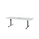 Schäfer Shop Select Vergadertafel Planova, rechthoekig incl. netbox, 2000 x 800 mm, lichtgrijs, accentlijst gentiaanblauw