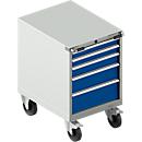 Schäfer Shop Select Verrijdbare gereedschapskast WSK 27-36, 5 laden, H 920 mm, enkele vergrendeling, staal, 200 kg max. belasting, lichtgrijs/gentiaanblauw