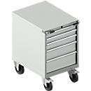 Schäfer Shop Select Verrijdbare gereedschapskast WSK 27-36, 5 laden, H 920 mm, enkele vergrendeling, staal, 200 kg max. belasting, lichtgrijs/lichtgrijs