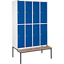 Schäfer Shop Select Vestiaire, 4 x 2 compartiments, avec banc, 300 mm, serrure à came batteuse, porte bleu gentiane