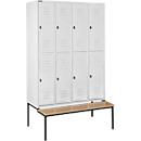 Schäfer Shop Select Vestiaire, 4 x 2 compartiments, avec banc, 300 mm, serrure à came batteuse, porte gris clair