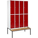 Schäfer Shop Select Vestiaire, 4 x 2 compartiments, avec banc, 300 mm, serrure à came batteuse, porte rouge rubis