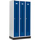 Schäfer Shop Select Vestiaire, à bandes perforées, 3 compartiments, 300 mm, sur socle, serrure à came batteuse, porte bleu gentiane