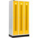 Schäfer Shop Select Vestiaire, à bandes perforées, 3 compartiments, 300 mm, sur socle, serrure à cylindre, porte jaune colza