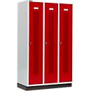 Schäfer Shop Select Vestiaire à bandes perforées, 3 compartiments, 400 mm, sur socle, serrure à came batteuse, porte rouge rubis