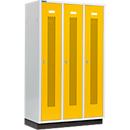 Schäfer Shop Select Vestiaire à bandes perforées, 3 compartiments, 400 mm, sur socle, serrure à cylindre, porte jaune colza