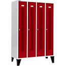 Schäfer Shop Select Vestiaire à bandes perforées, 4 compartiments, sur pieds, serrure à came batteuse, porte rouge rubis