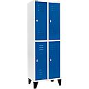 Schäfer Shop Select Vestiaire, avec 2 x 2 compartiments, 300 mm, sur pieds, serrure à came batteuse, porte bleu gentiane