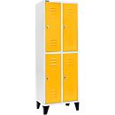 Schäfer Shop Select Vestiaire, avec 2 x 2 compartiments, 300 mm, sur pieds, serrure à came batteuse, porte jaune