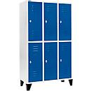 Schäfer Shop Select Vestiaire, avec 3 x 2 compartiments, 400 mm, sur pieds, serrure à came batteuse, porte bleu gentiane