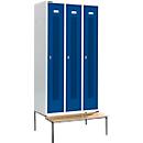 Schäfer Shop Select Vestiaire, avec banc, 3 compartiments, 300 mm, serrure à came batteuse, porte bleu gentiane