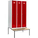 Schäfer Shop Select Vestiaire, avec banc, 3 compartiments, 400 mm, serrure à came batteuse, porte rouge rubis