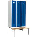 Schäfer Shop Select Vestiaire, avec banc, 3 compartiments, 400 mm, serrure à cylindre, porte bleu gentiane
