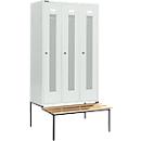 Schäfer Shop Select Vestiaire, avec banc, 3 compartiments, 400 mm, serrure à cylindre, porte gris clair