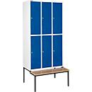 Schäfer Shop Select Vestiaire, avec banc, 3 x 2 compartiments, 300 mm, serrure à came batteuse, porte bleu gentiane