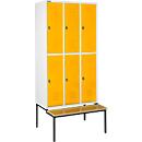 Schäfer Shop Select Vestiaire, avec banc, 3 x 2 compartiments, 300 mm, serrure à came batteuse, porte jaune