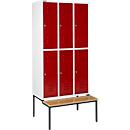 Schäfer Shop Select Vestiaire, avec banc, 3 x 2 compartiments, 300 mm, serrure à came batteuse, porte rouge rubis