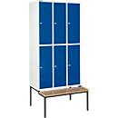 Schäfer Shop Select Vestiaire, avec banc, 3 x 2 compartiments, 300 mm, serrure à cylindre. Porte bleu gentiane