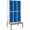 Schäfer Shop Select Vestiaire, avec banc, 3 x 2 compartiments, 400 mm, serrure à came batteuse, porte bleu gentiane
