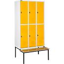 Schäfer Shop Select Vestiaire, avec banc, 3 x 2 compartiments, 400 mm, serrure à came batteuse, porte jaune
