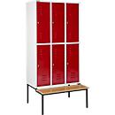 Schäfer Shop Select Vestiaire, avec banc, 3 x 2 compartiments, 400 mm, serrure à came batteuse, porte rouge rubis