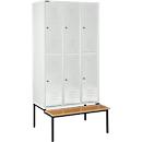 Schäfer Shop Select Vestiaire, avec banc, 3 x 2 compartiments, 400 mm, serrure à cylindre, porte gris clair