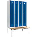 Schäfer Shop Select Vestiaire, avec banc, 4 compartiments, 300 mm, serrure à came batteuse, porte bleu gentiane