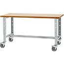 Schäfer Shop Select Werkbank, verrijdbaar, B 1500 x D 700 x H 676-888 mm, in hoogte verstelbaar, blank aluminiumkleurig