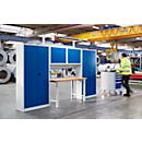 Schäfer Shop Select Werkstatt Schranksystem, B 3100 x T 700 x H 2345 mm, Multiplexplatte, lichtgrau RAL 7035/enzianblau RAL 5010
