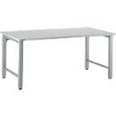 Schäfer Shop Select werktafel, handmatig in hoogte verstelbaar, 4-poots frame, B 2000 x D 800 x H 680-960 mm, hout &amp; staal, lichtgrijs/blank aluminium